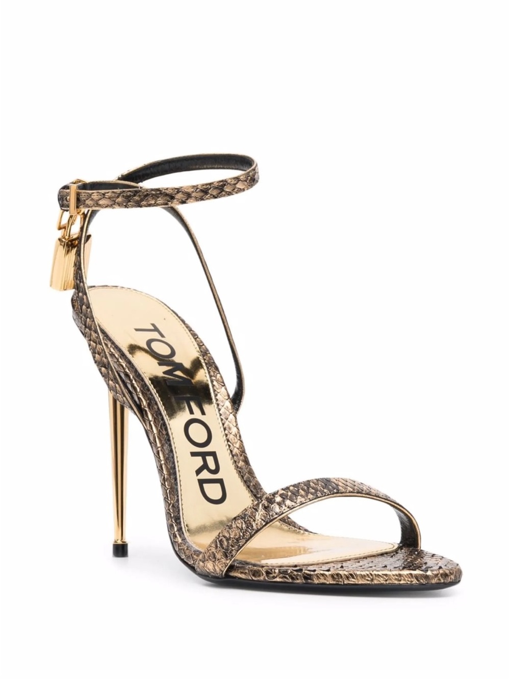 Tom Ford Gold and Brown Snake-Print Stiletto Sandals